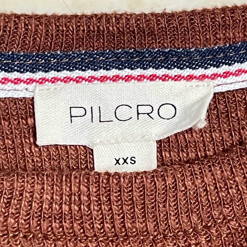 Pilcro Anthropologie Rust Brown Ruffle Raglan Long Sleeve Top OB1278691 XXS - Picture 2 of 10